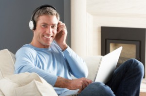 Man listening to the audiobook